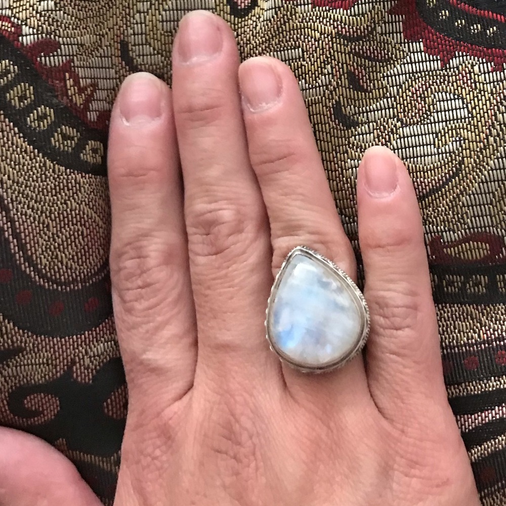 Rainbow Moonstone Sterling Silver Ring Sz 7